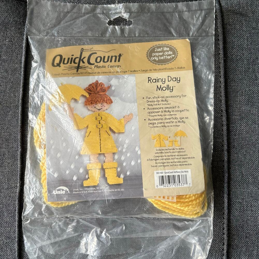 Rainy-Day Dress-Up Molly Vintage Needlepoint Doll Kit by Quick Count - 1990s